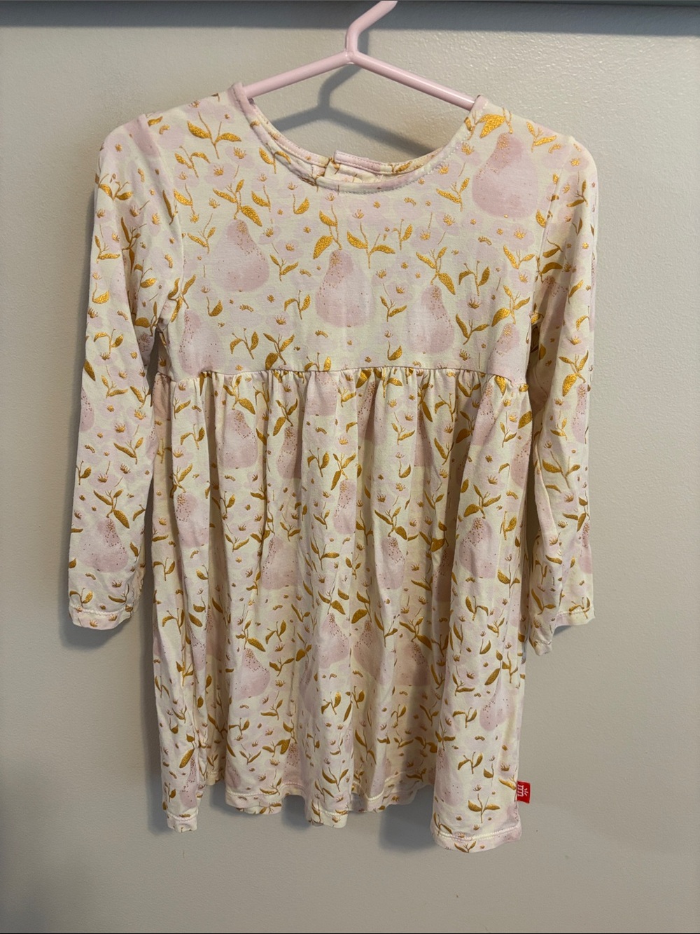 Magnetic Me Pearadise Dress 3T Pink Gold Pear Bamboo Modal Long Sleeve Magnetic